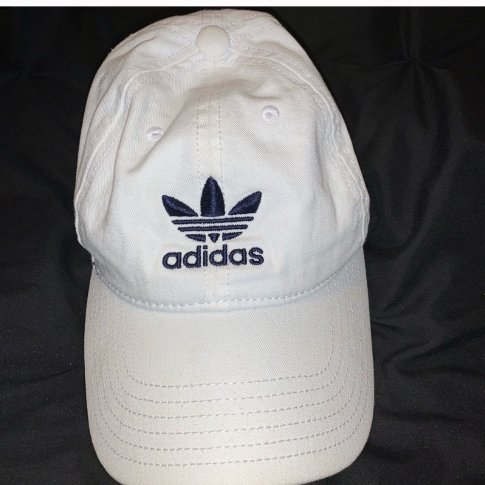 white and navy adidas hat